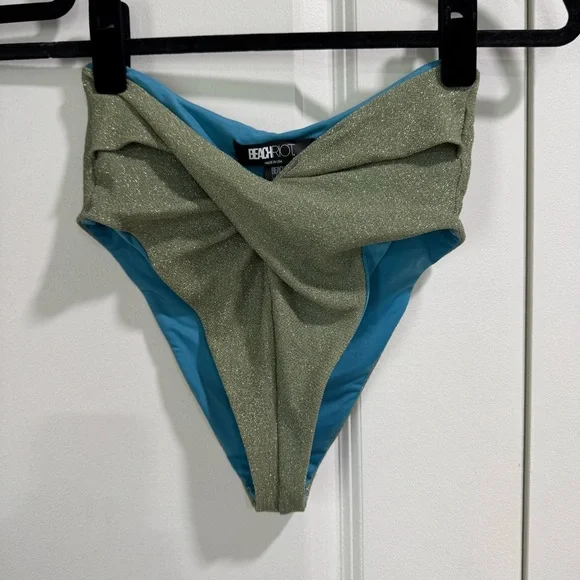 Beach Riot Bikini Kenzie Top & Zuri Bottoms Beryl Green Shimmer Size Small - Picture 6 of 12